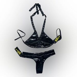 S Rave Wonderland Black Vinyl Thong Set
